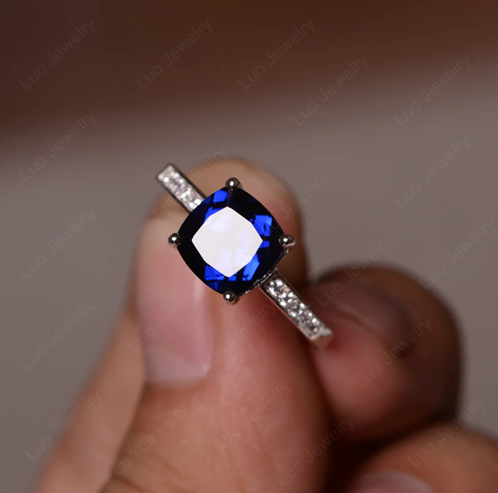 Simple Cushion Cut Sapphire Promise Ring