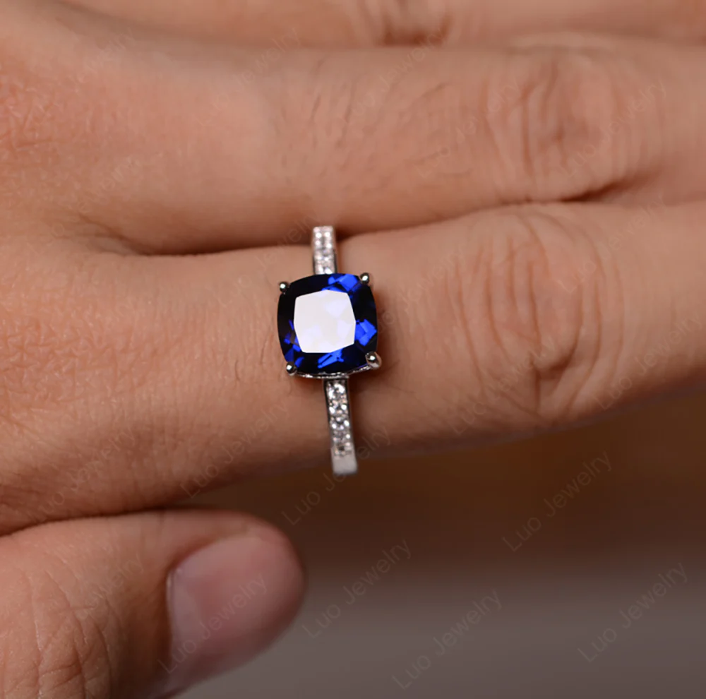 Simple Cushion Cut Sapphire Promise Ring - Image 2
