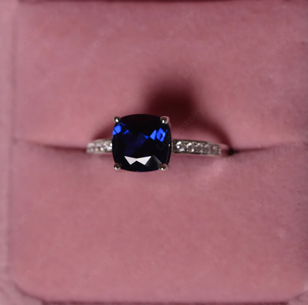 Simple Cushion Cut Sapphire Promise Ring - Image 5