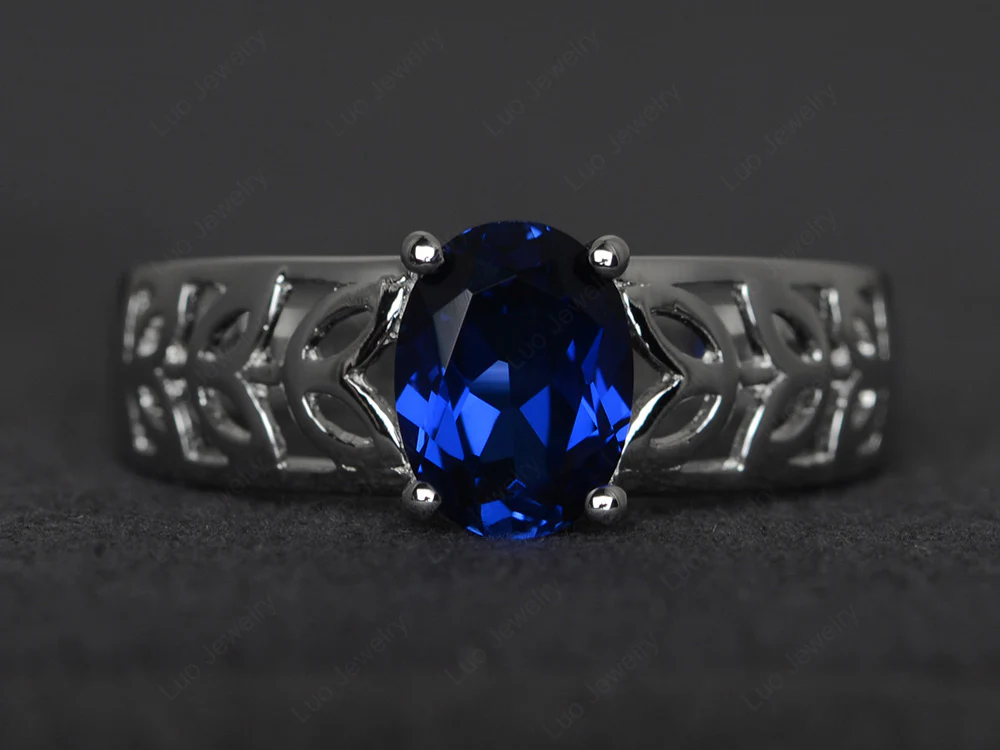Sapphire Engagement Ring Wide Band
