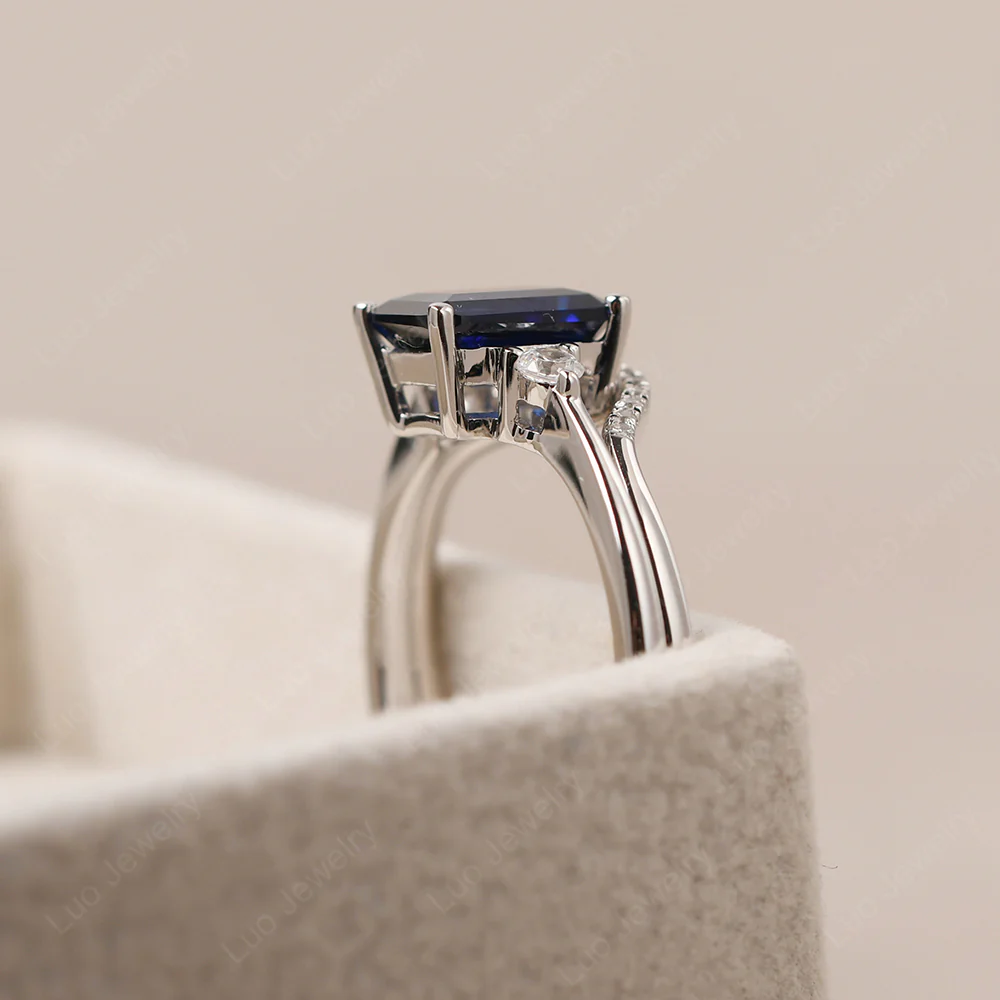 Sapphire Emerald Cut Ring with Band - Image 5