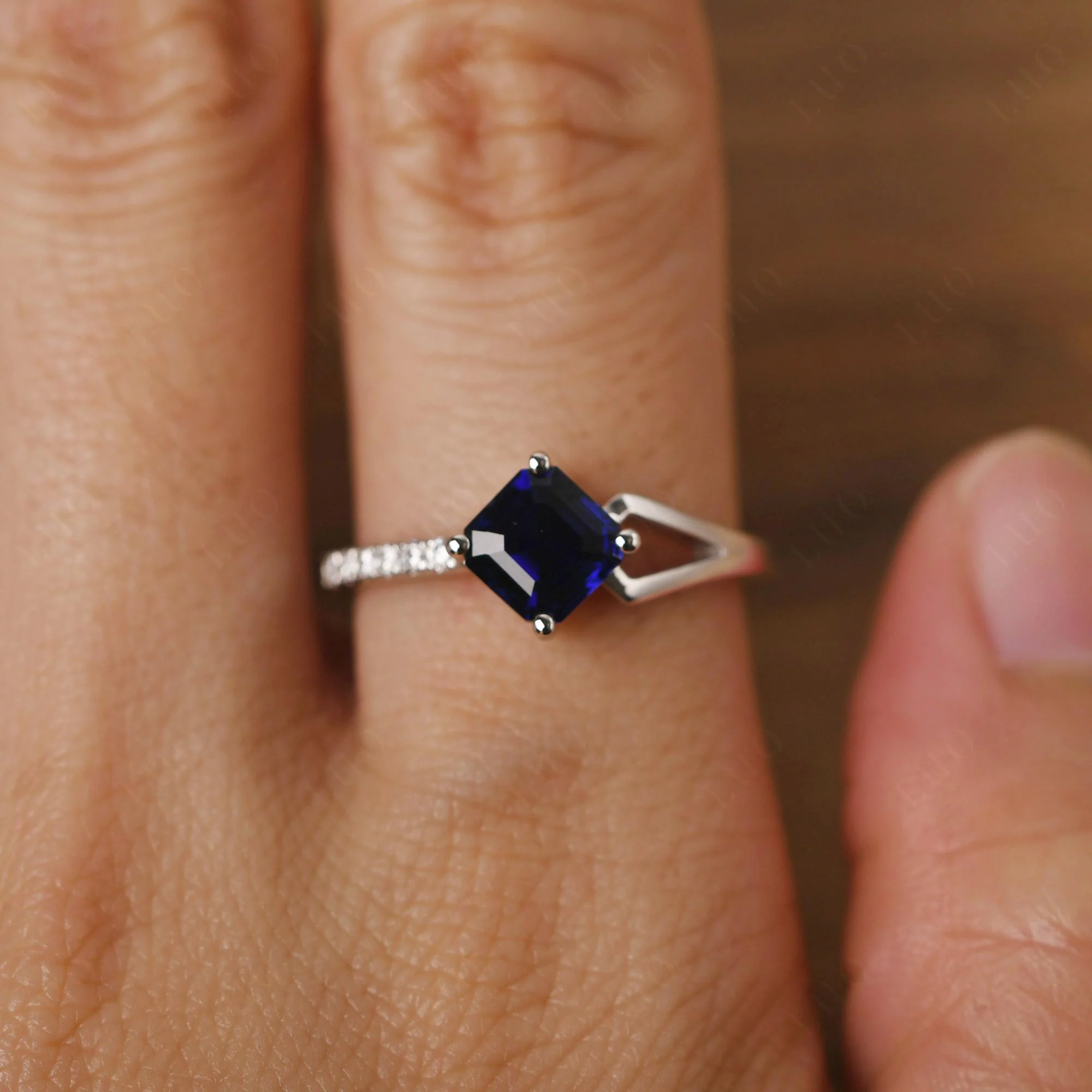 Sapphire Ring Asscher Engagement Ring - Image 15