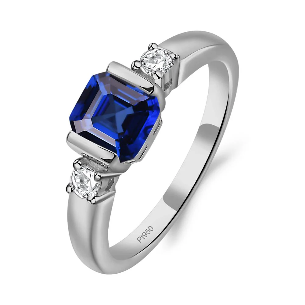 Sapphire Half Bezel Set Asscher Cut Ring - Image 7