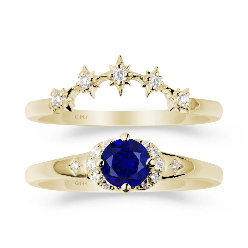 Sapphire Halo and Star Crown Ring Set - Image 3
