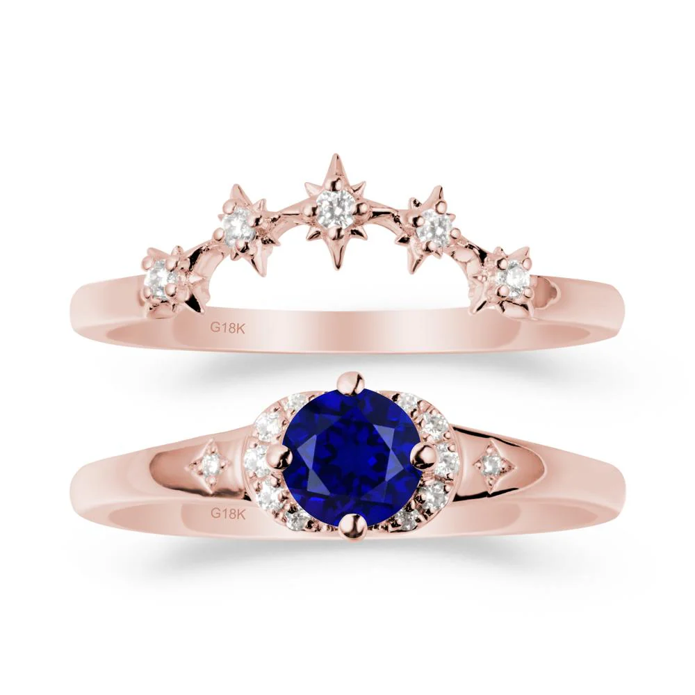 Sapphire Halo and Star Crown Ring Set - Image 4