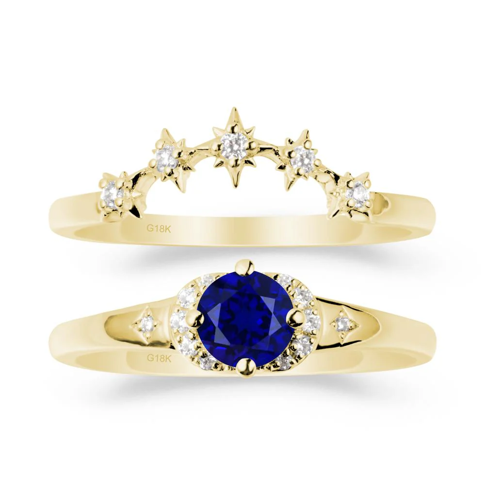 Sapphire Halo and Star Crown Ring Set - Image 6