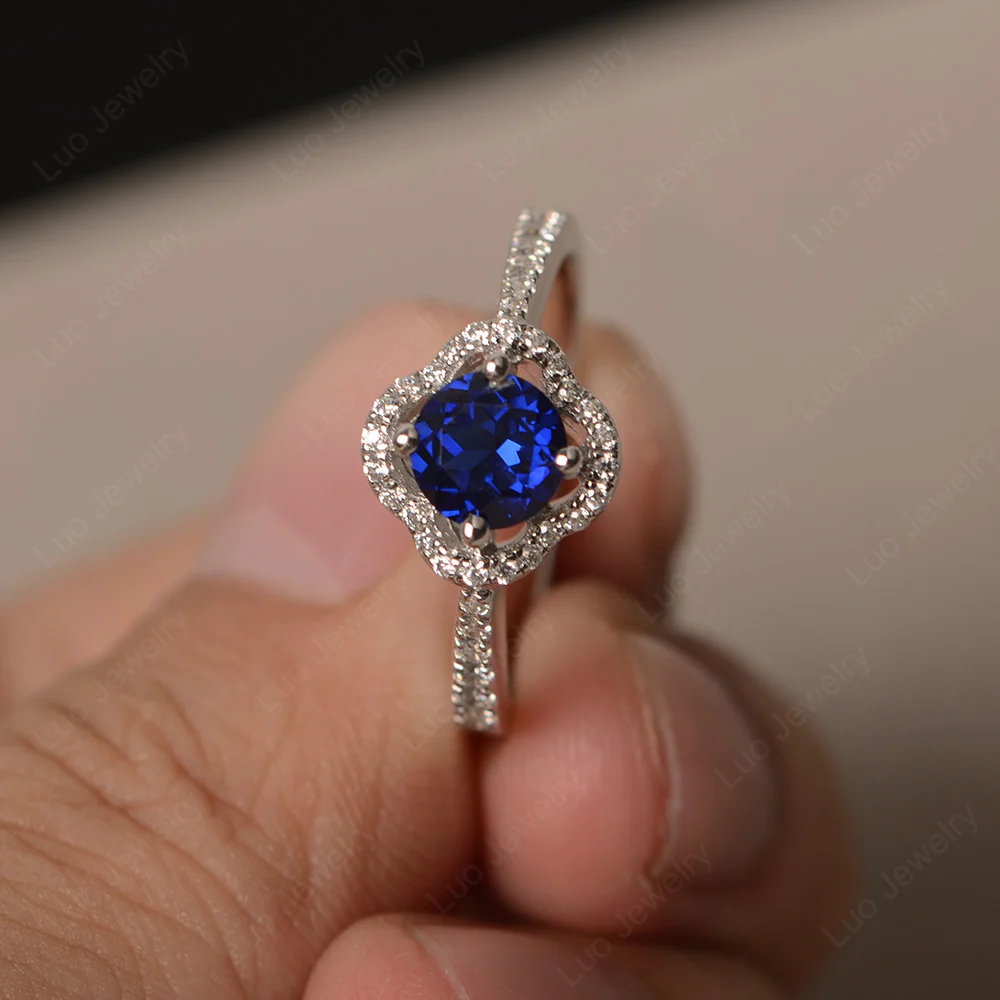 Sapphire Halo Flower Engagement Ring