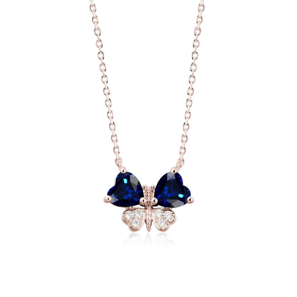 Sapphire Heart Shaped Wings Butterfly Necklace