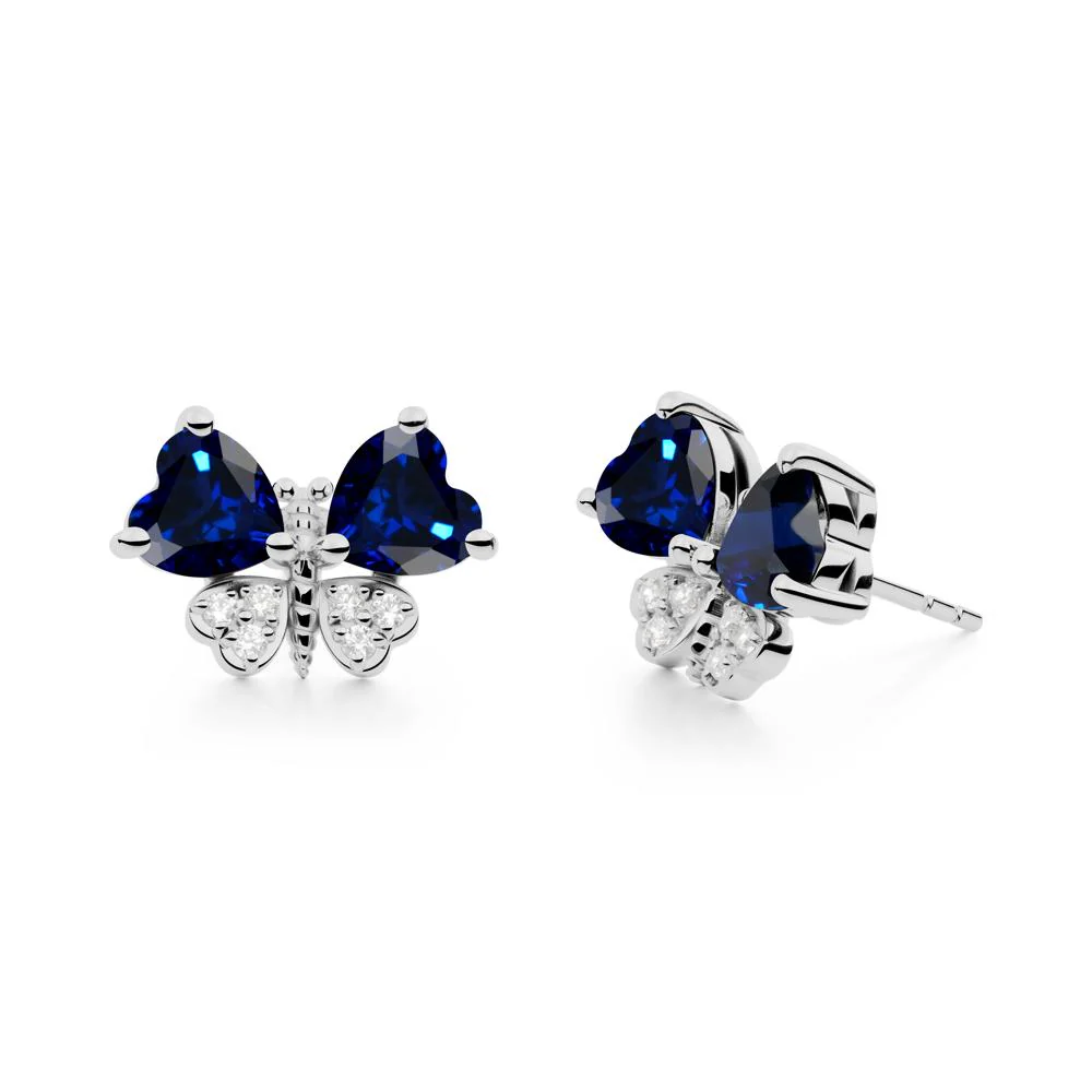 Sapphire Heart Shaped Wings Butterfly Stud Earrings - Image 5