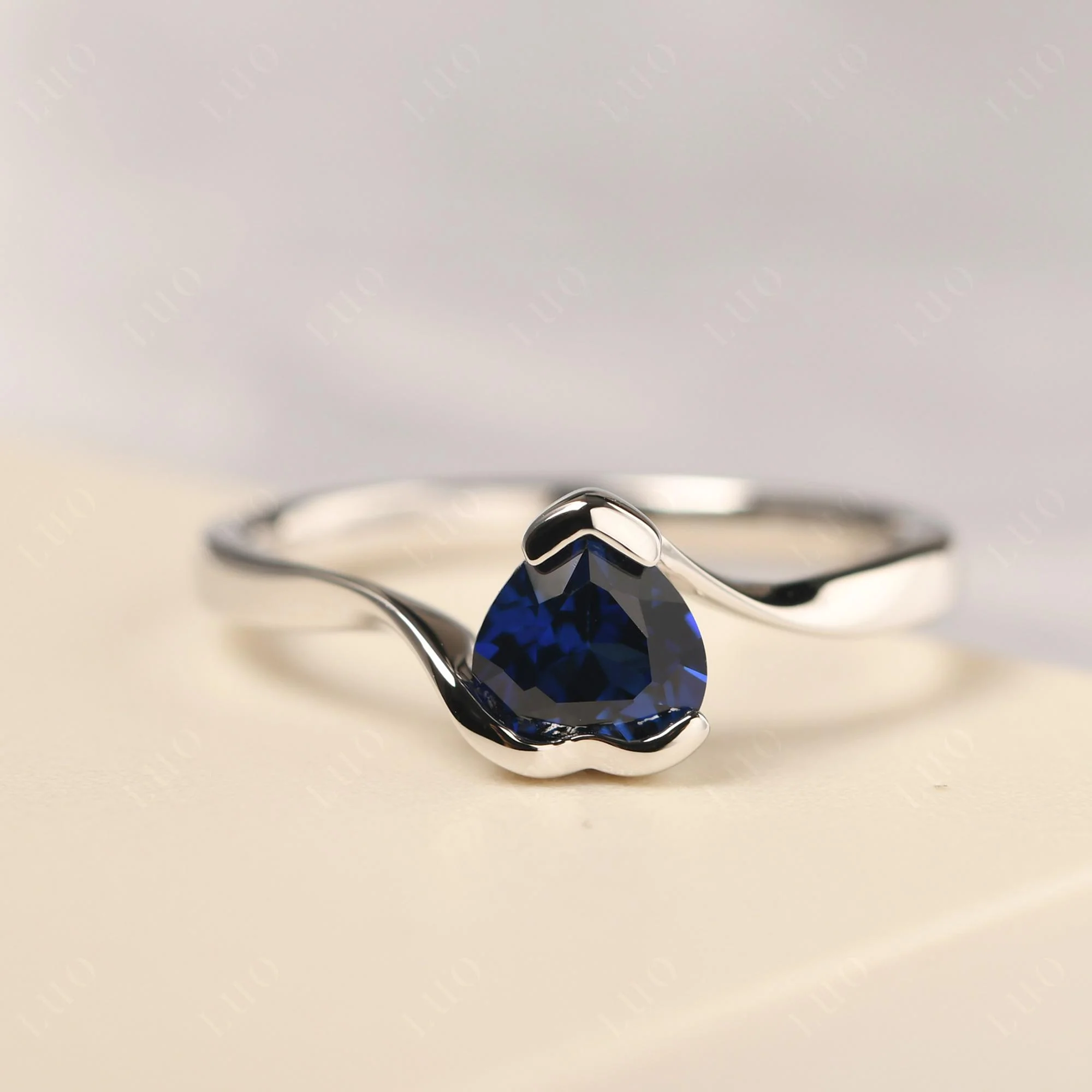 Sapphire Heart Shape Solitaire Ring - Image 11