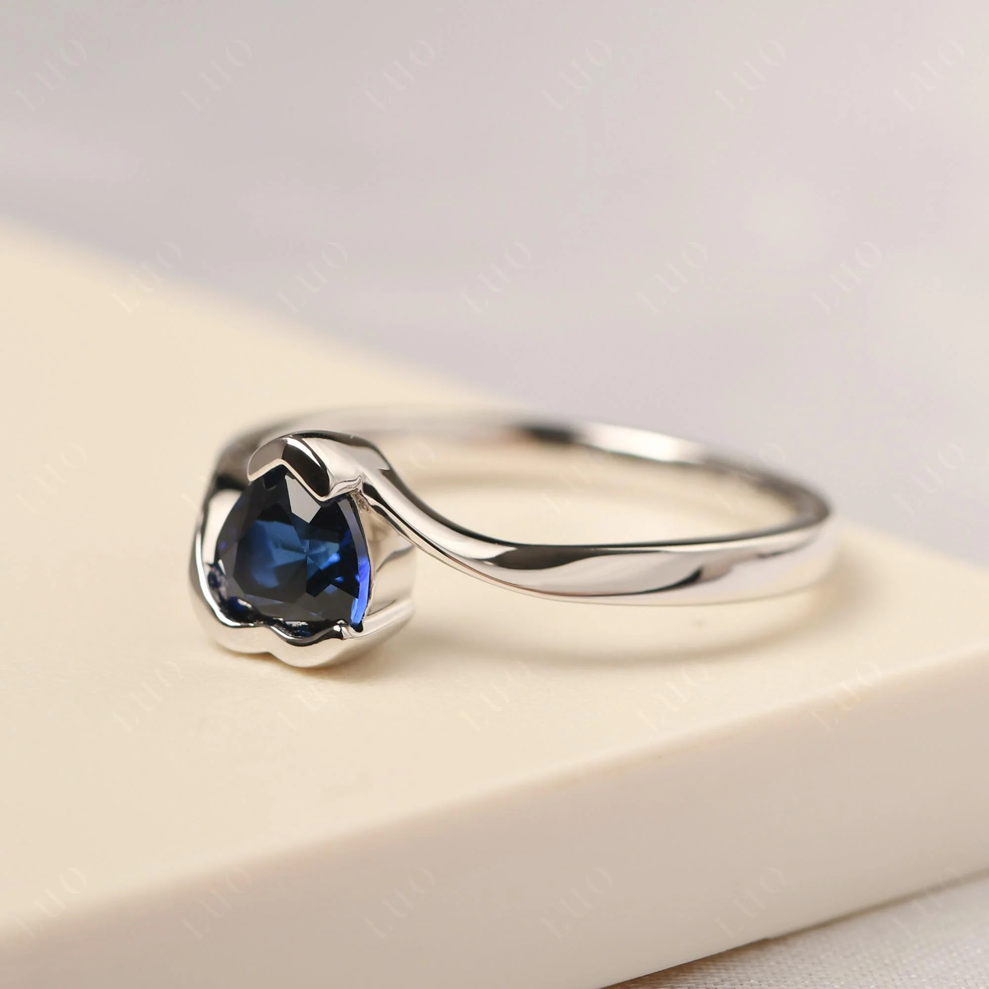 Sapphire Heart Shape Solitaire Ring - Image 12