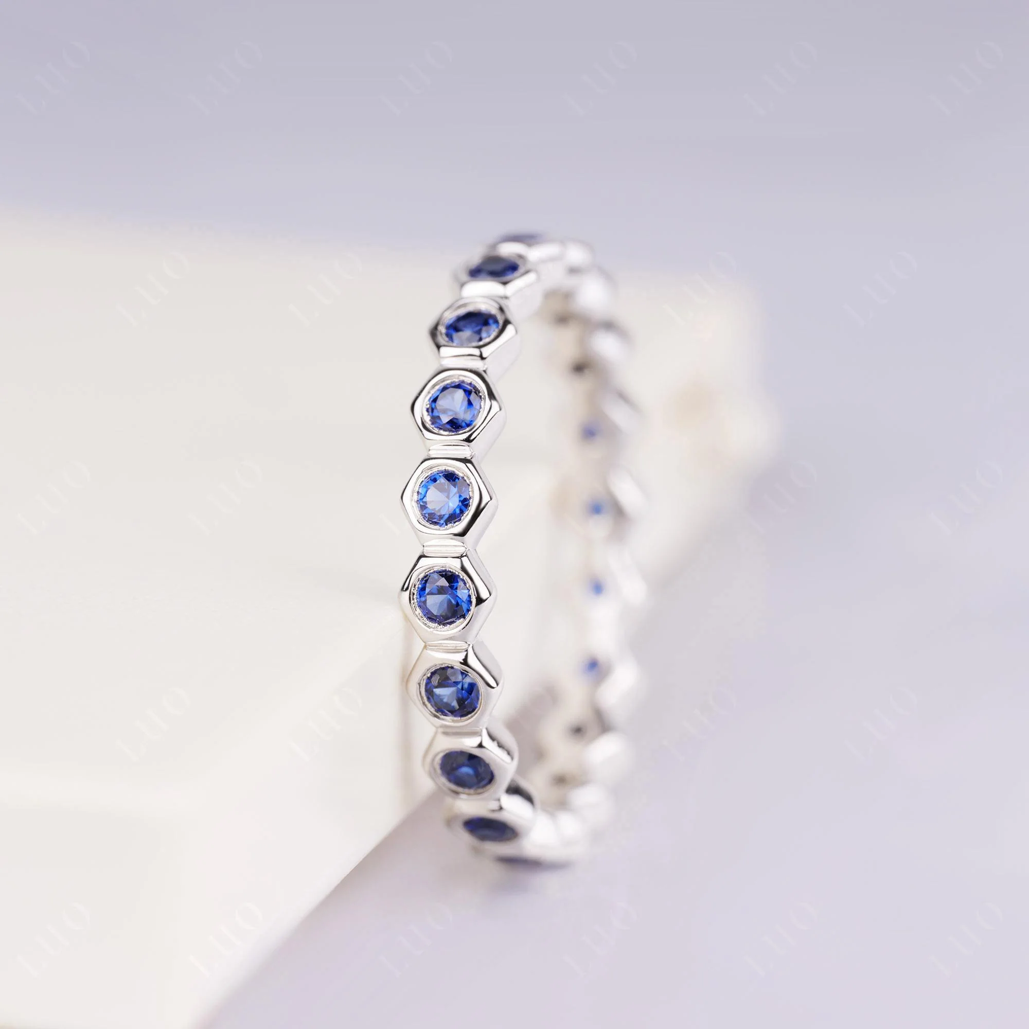 Sapphire Hexagon Wedding Ring - Image 2