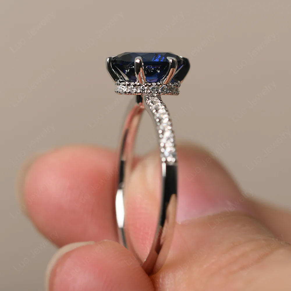 Sapphire Hidden Halo Ring - Image 4