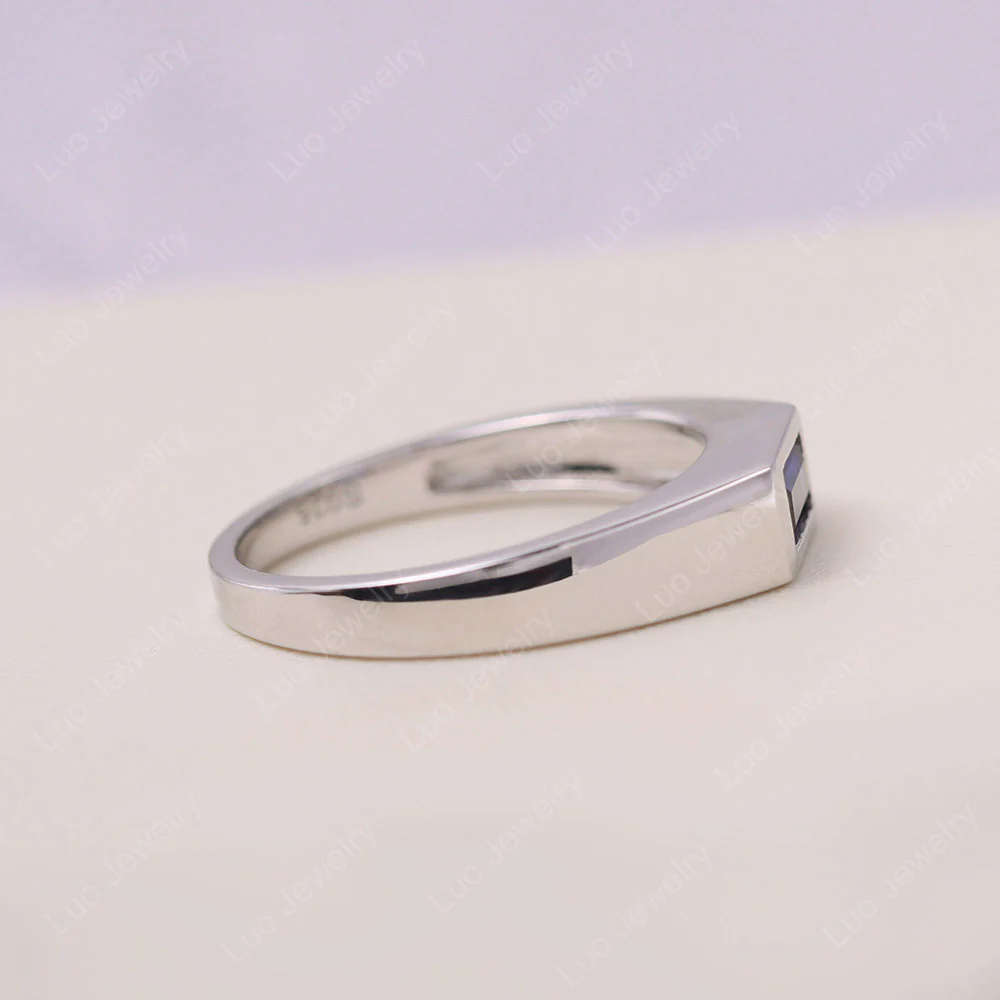 Sapphire Bezel Baguette Engagement Ring - Image 4