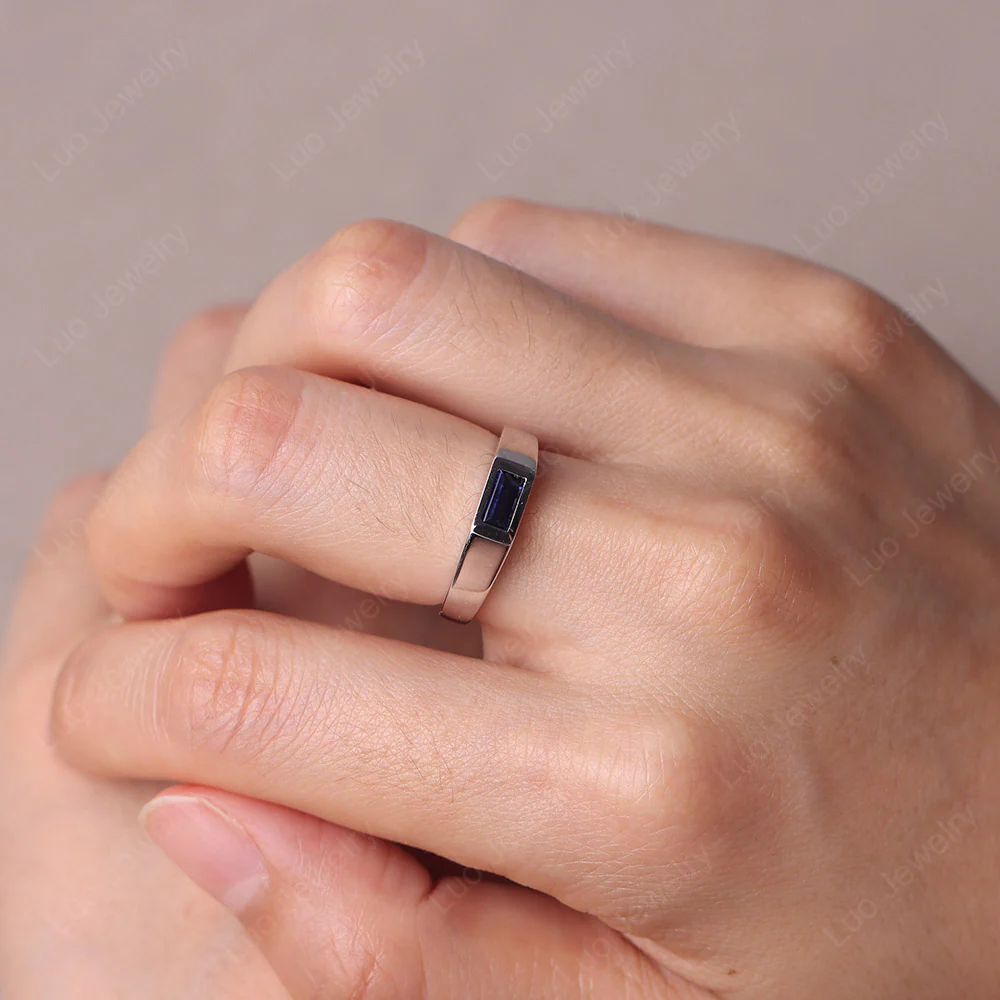 Sapphire Bezel Baguette Engagement Ring - Image 5
