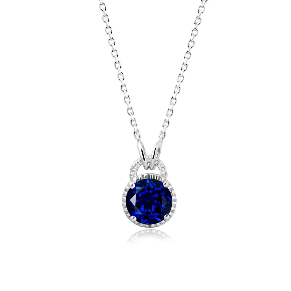 Sapphire Necklace with Sculpted Halo - Image 9