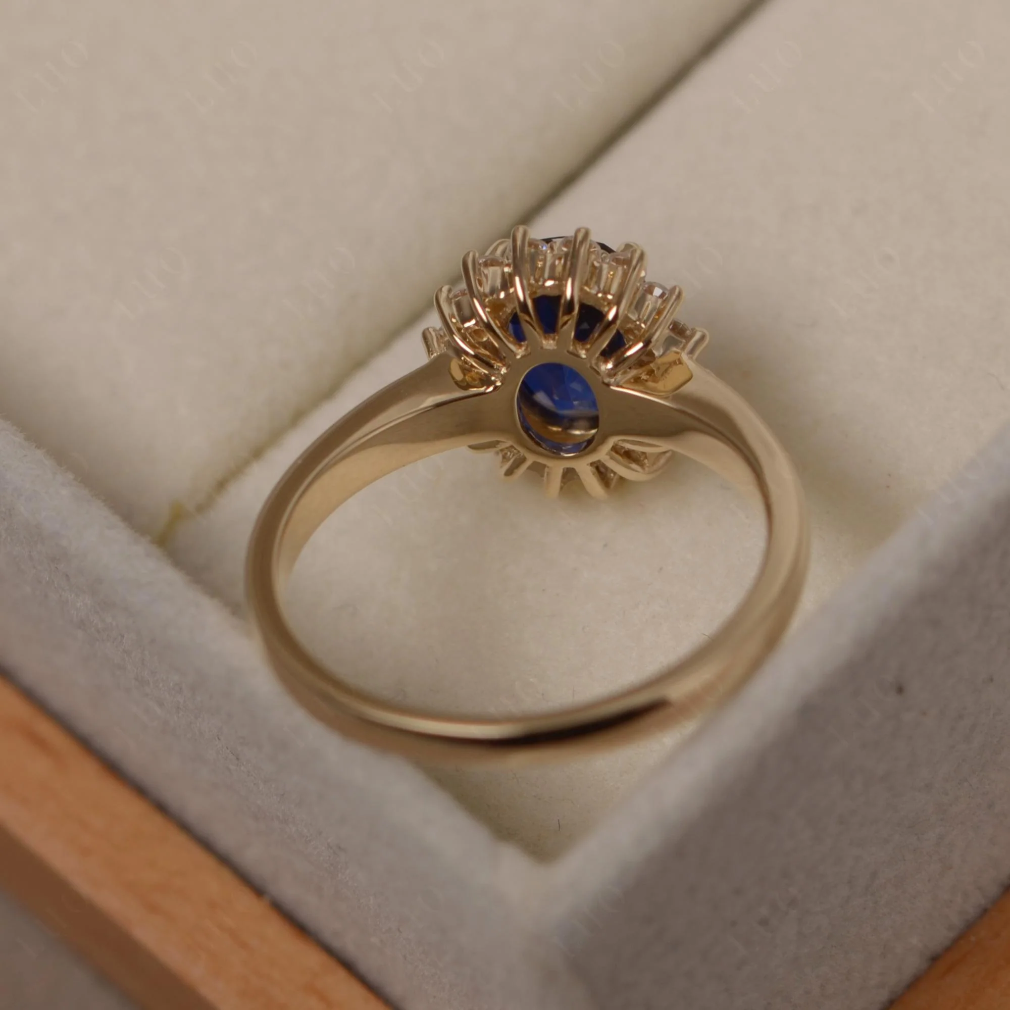 Sapphire Oval Sunburst Engagement Ring - Image 4
