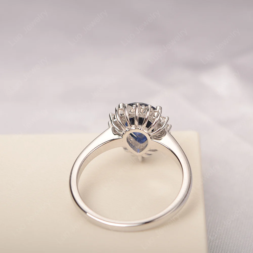 Sapphire Pear Halo Engagement Ring - Image 3