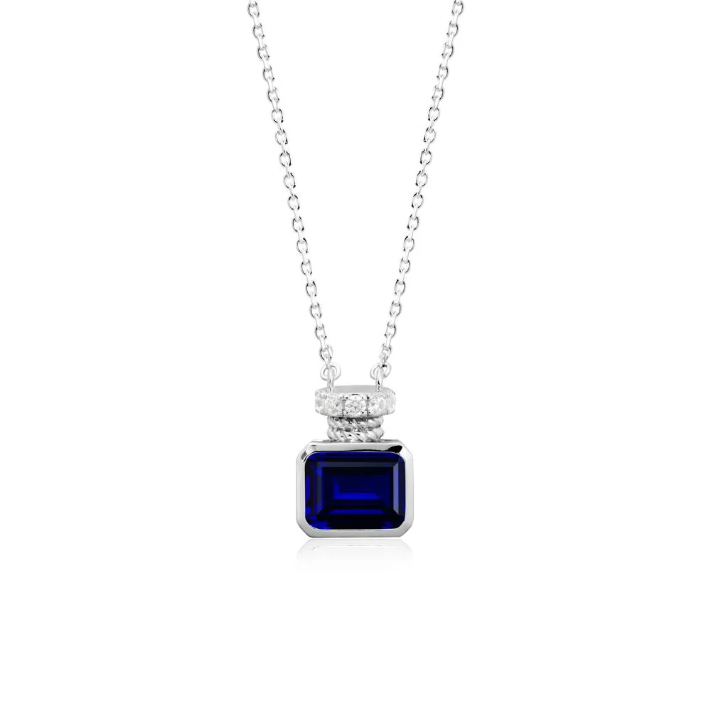 Sapphire Perfume Bottle Design Pendant Necklace - Image 3