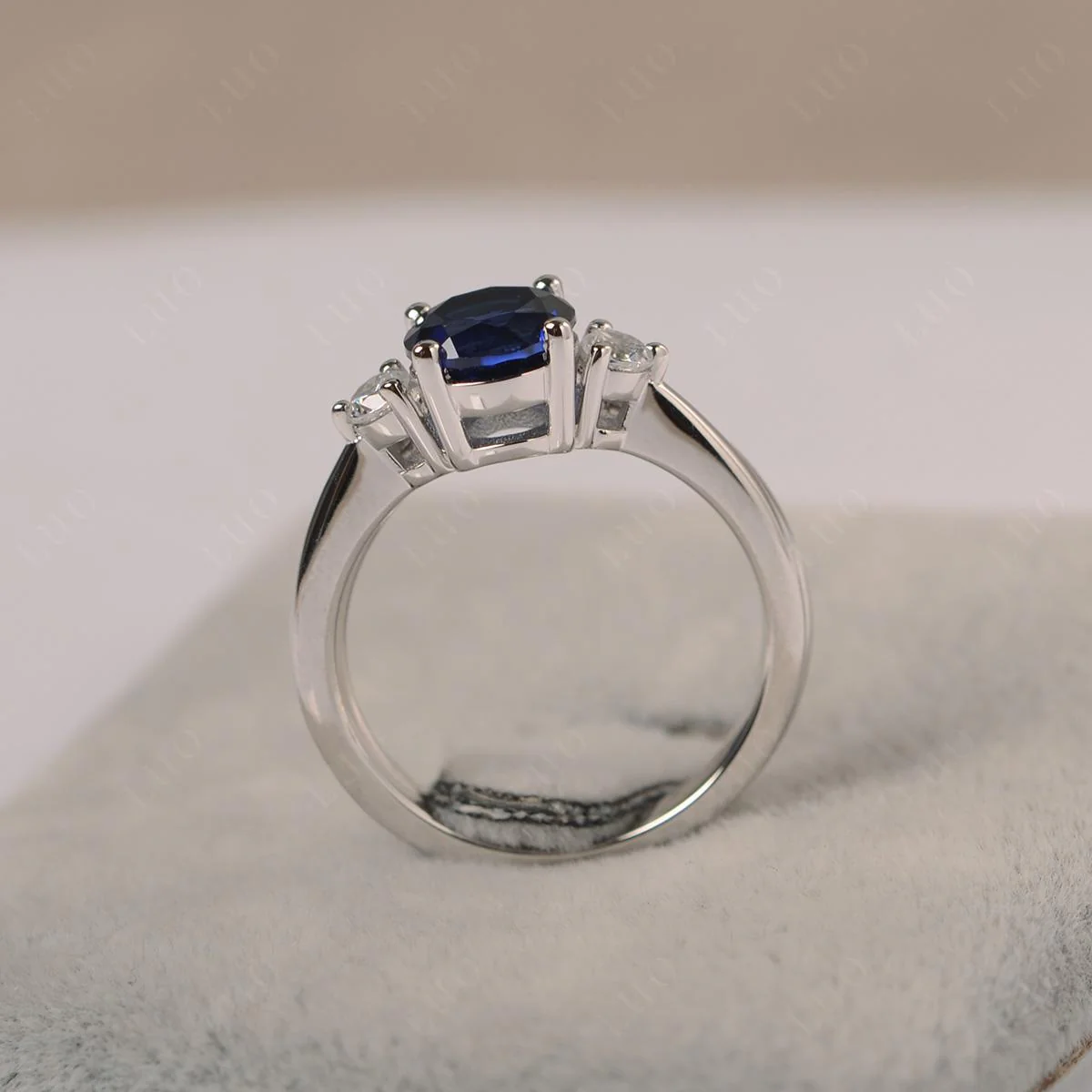 Round Sapphire Wedding Ring Set - Image 13