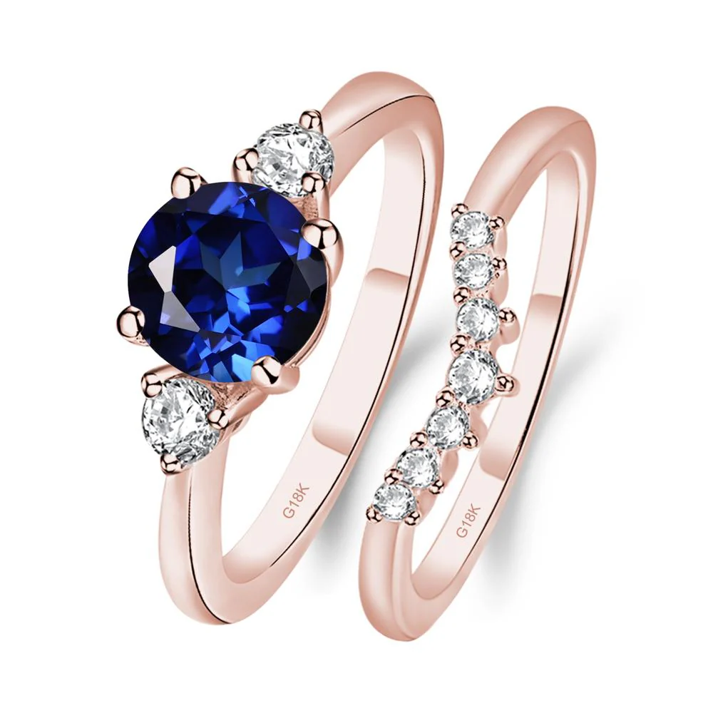 Round Sapphire Wedding Ring Set - Image 9