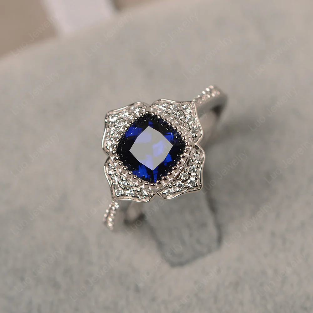 Sapphire Lotus Halo Engagement Ring