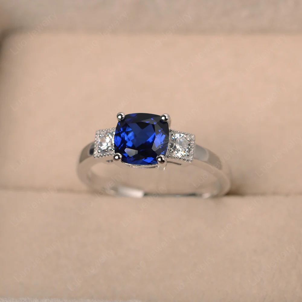 Cushion Sapphire Trilogy Ring - Image 2