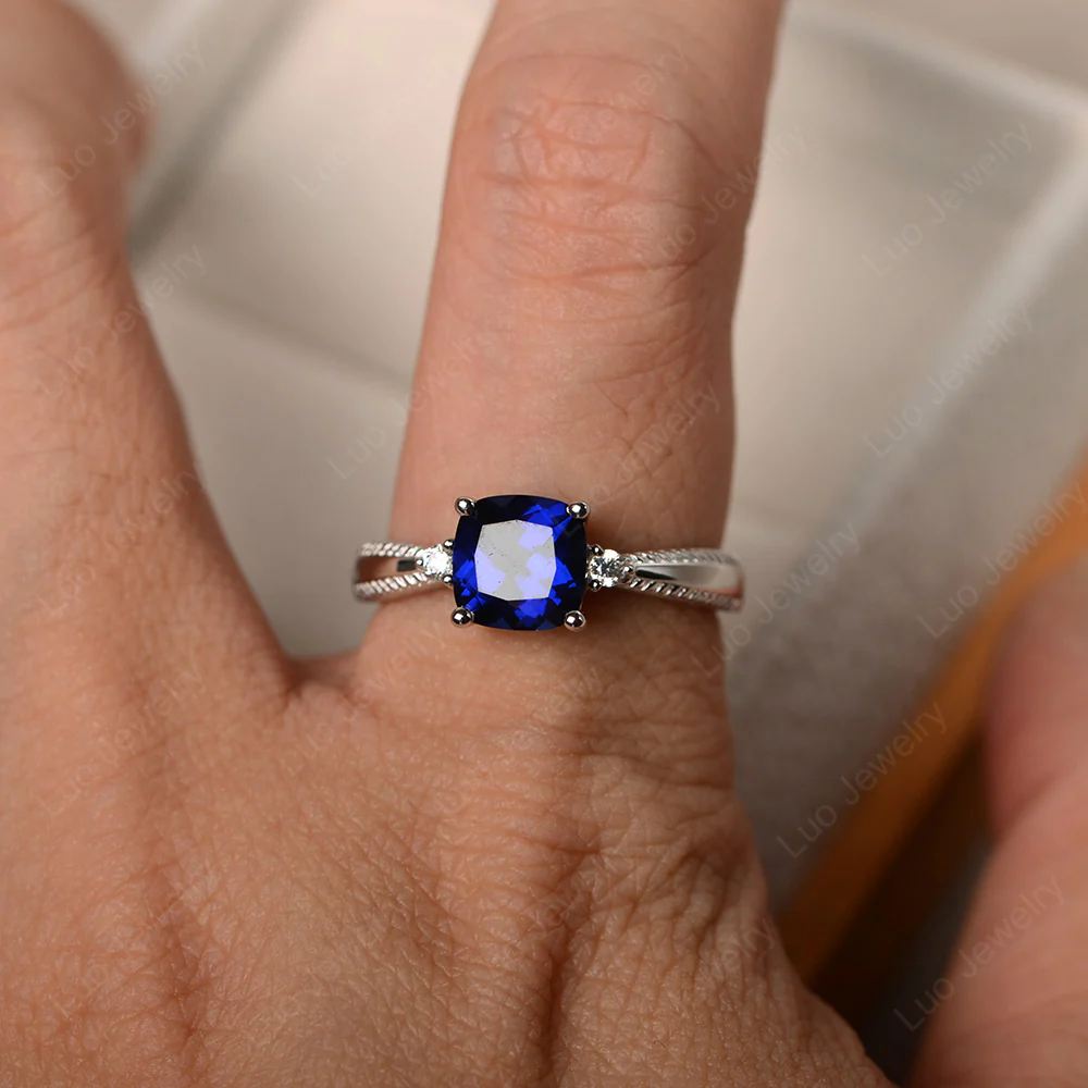 Cushion Cut Sapphire Engagement Ring - Image 4