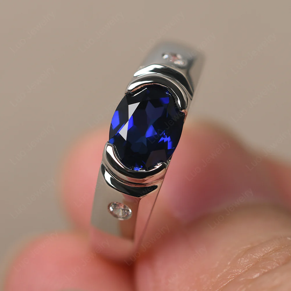 Oval Sapphire Horizontal Unisex Ring - Image 2
