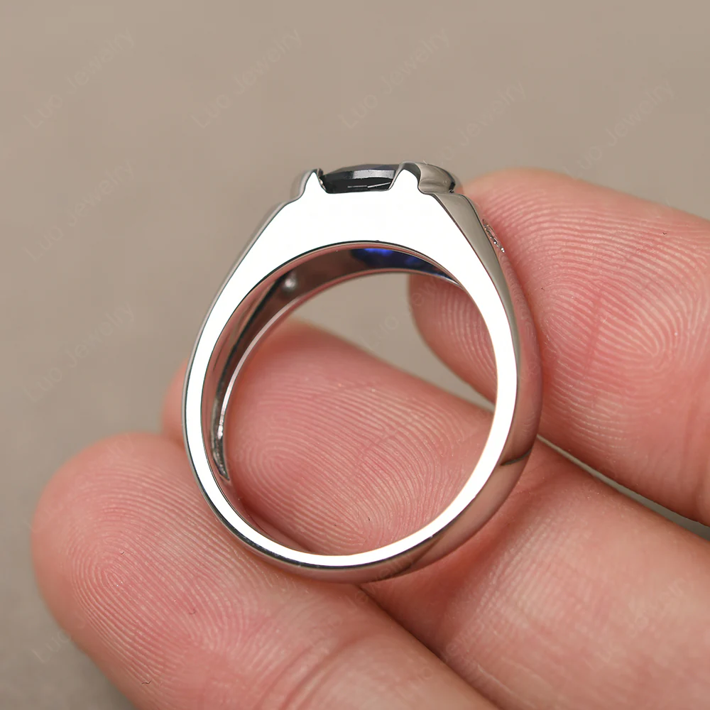 Oval Sapphire Horizontal Unisex Ring - Image 3