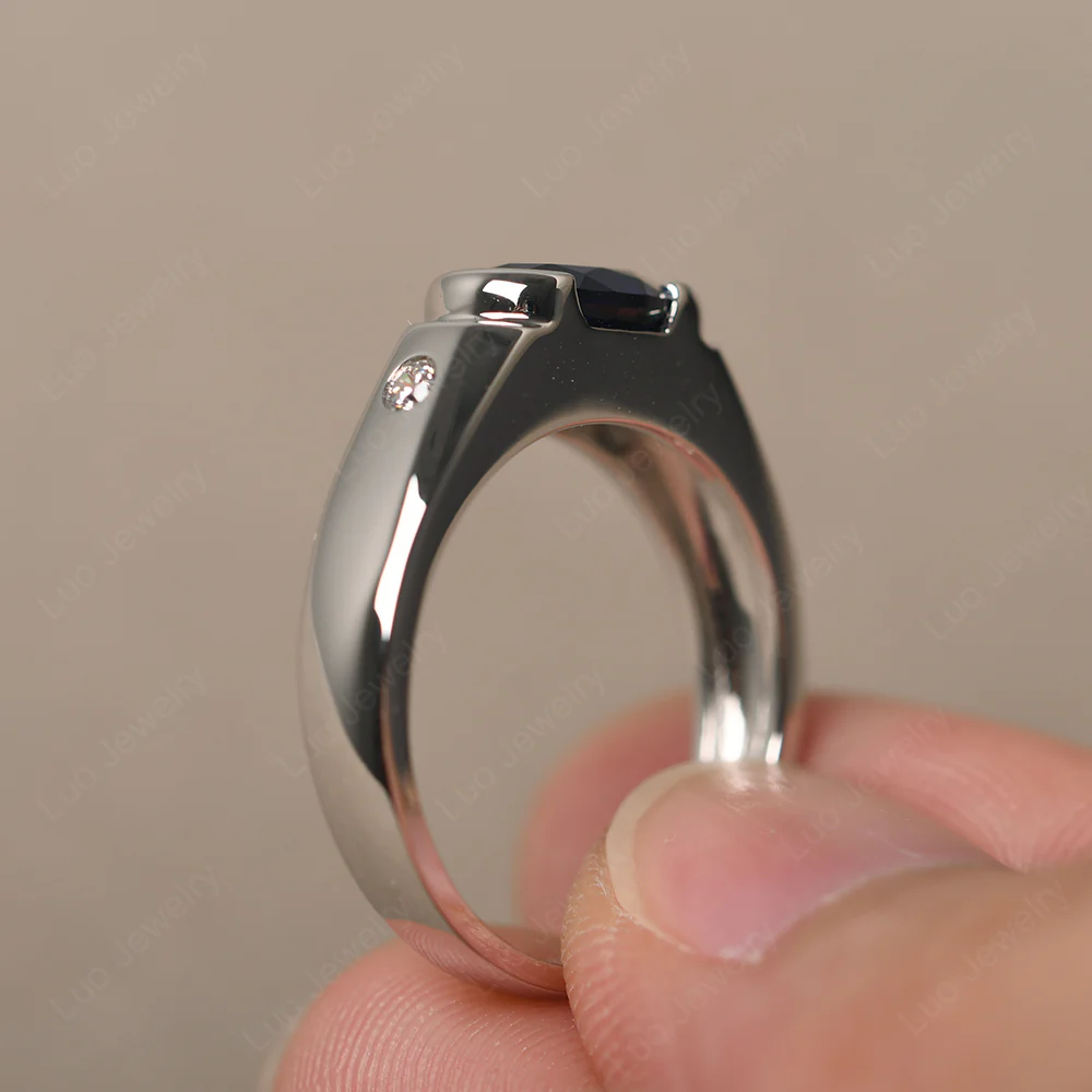 Oval Sapphire Horizontal Unisex Ring - Image 4