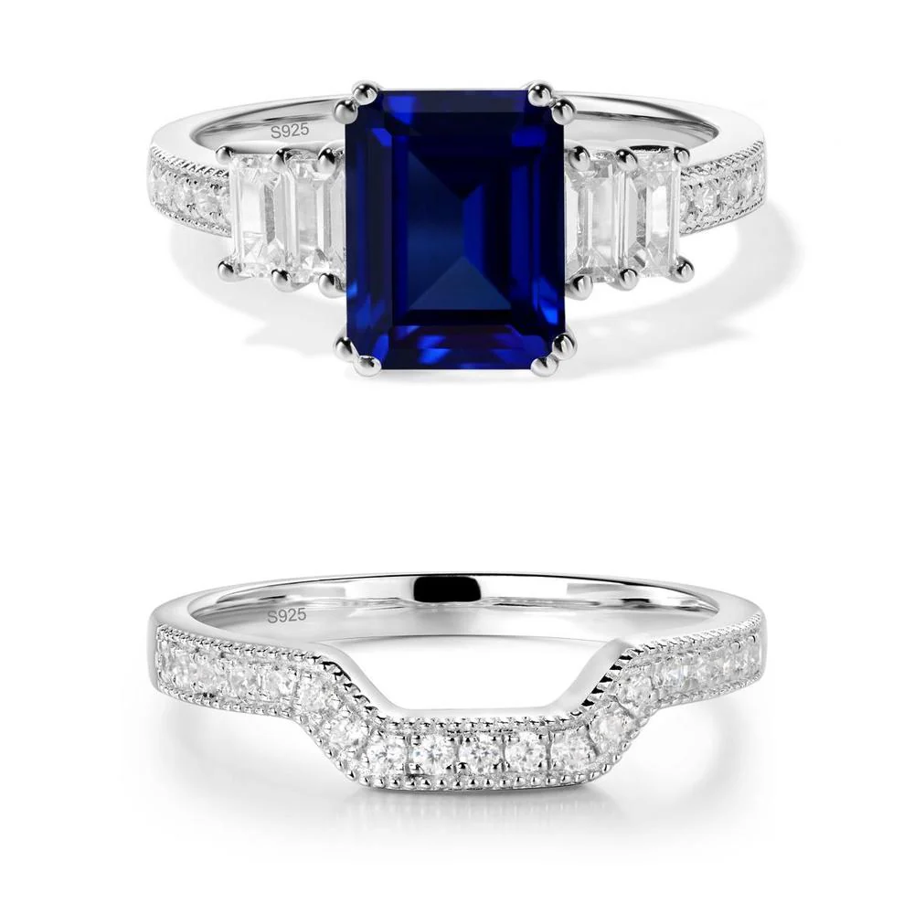 Emerald Cut Sapphire Milgrain Ring - Image 11
