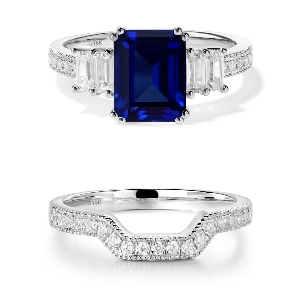 Emerald Cut Sapphire Milgrain Ring - Image 13