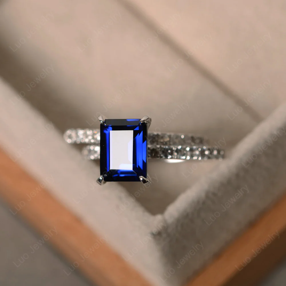 Emerald Cut Sapphire Wedding Ring Sets - Image 2