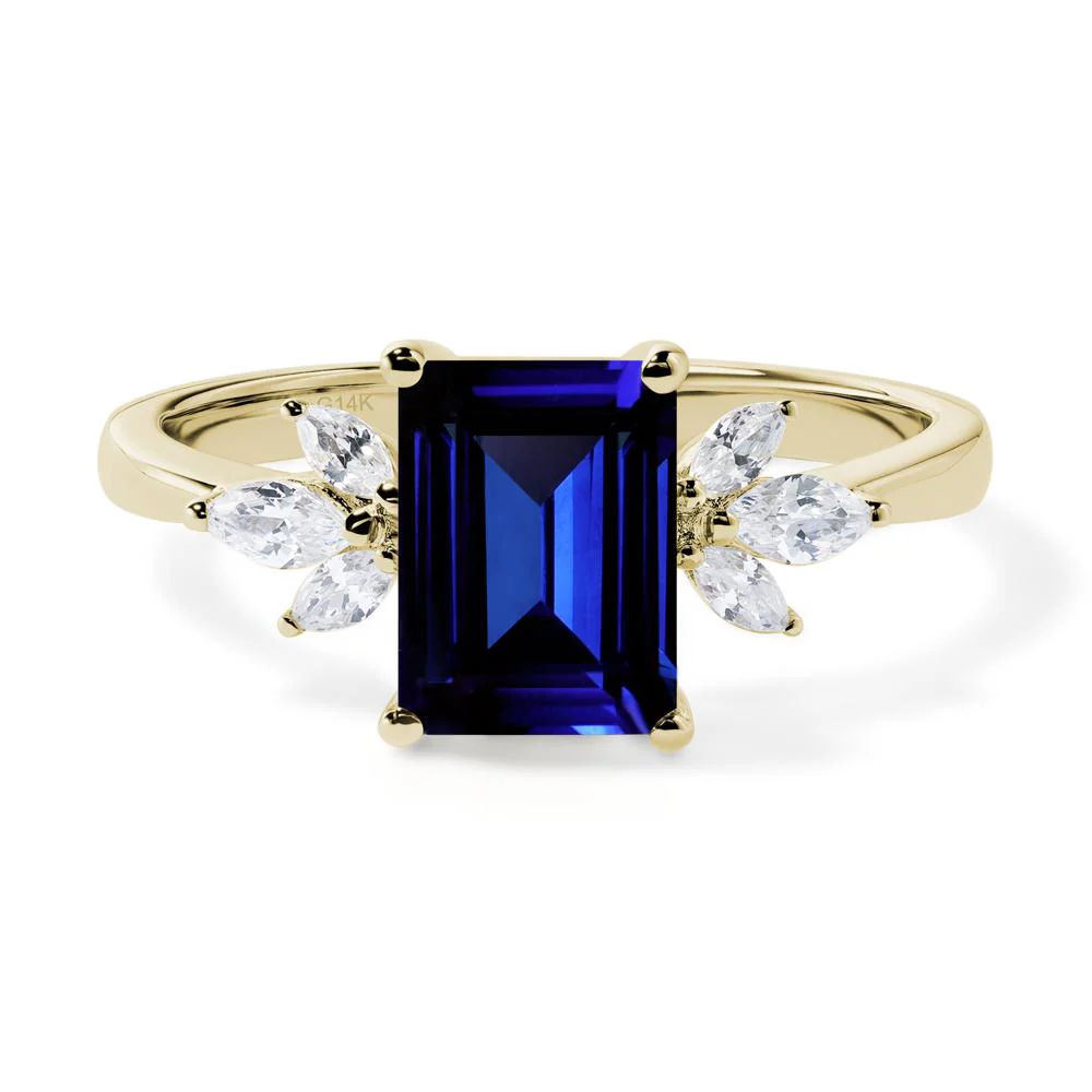 Sunburst Emerald Cut Sapphire Ring