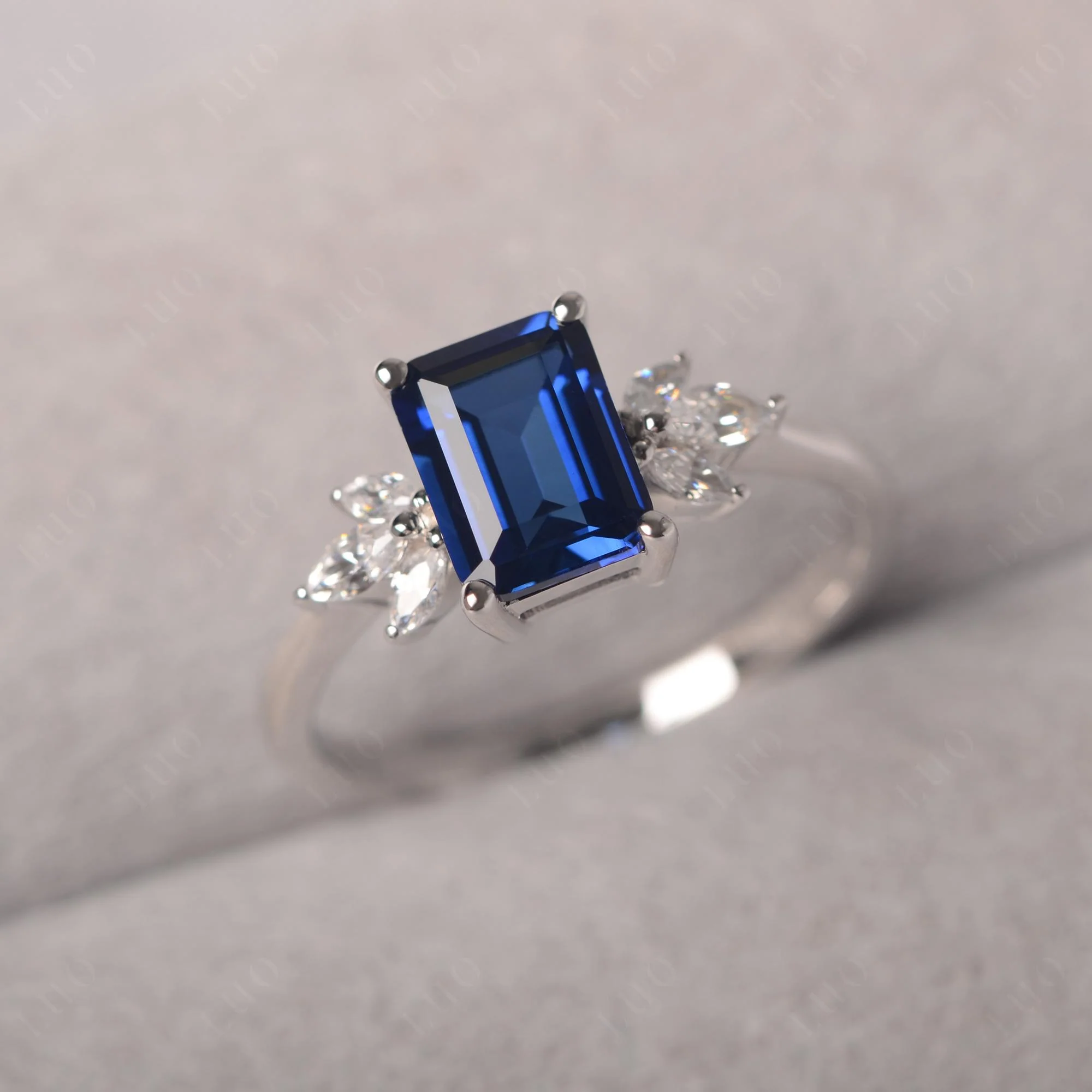 Sunburst Emerald Cut Sapphire Ring - Image 10