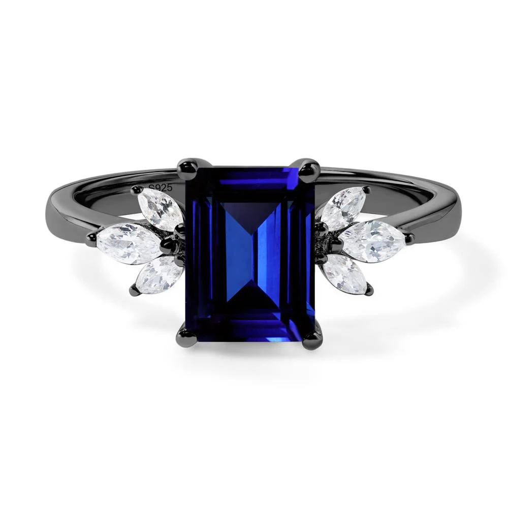 Sunburst Emerald Cut Sapphire Ring - Image 3