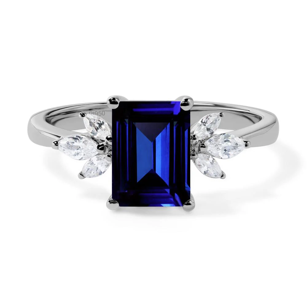 Sunburst Emerald Cut Sapphire Ring - Image 6
