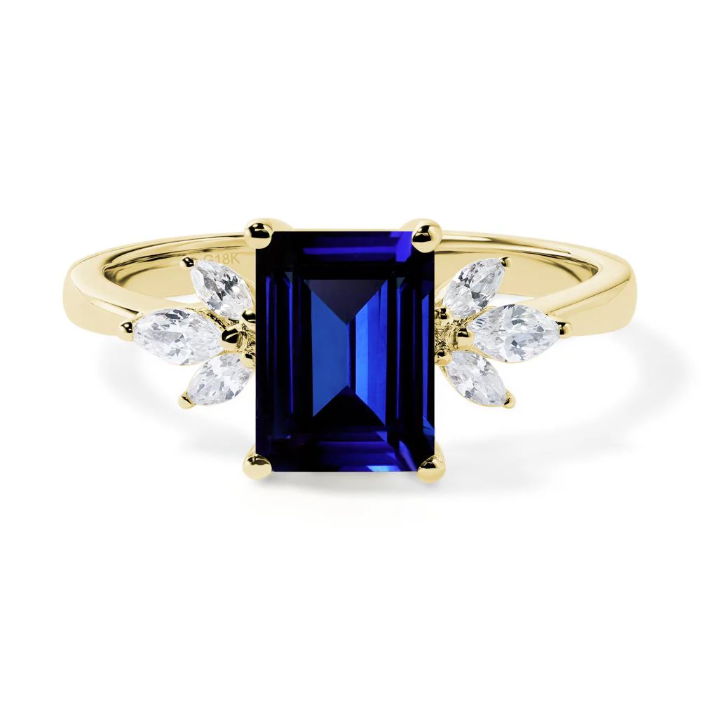 Sunburst Emerald Cut Sapphire Ring - Image 8
