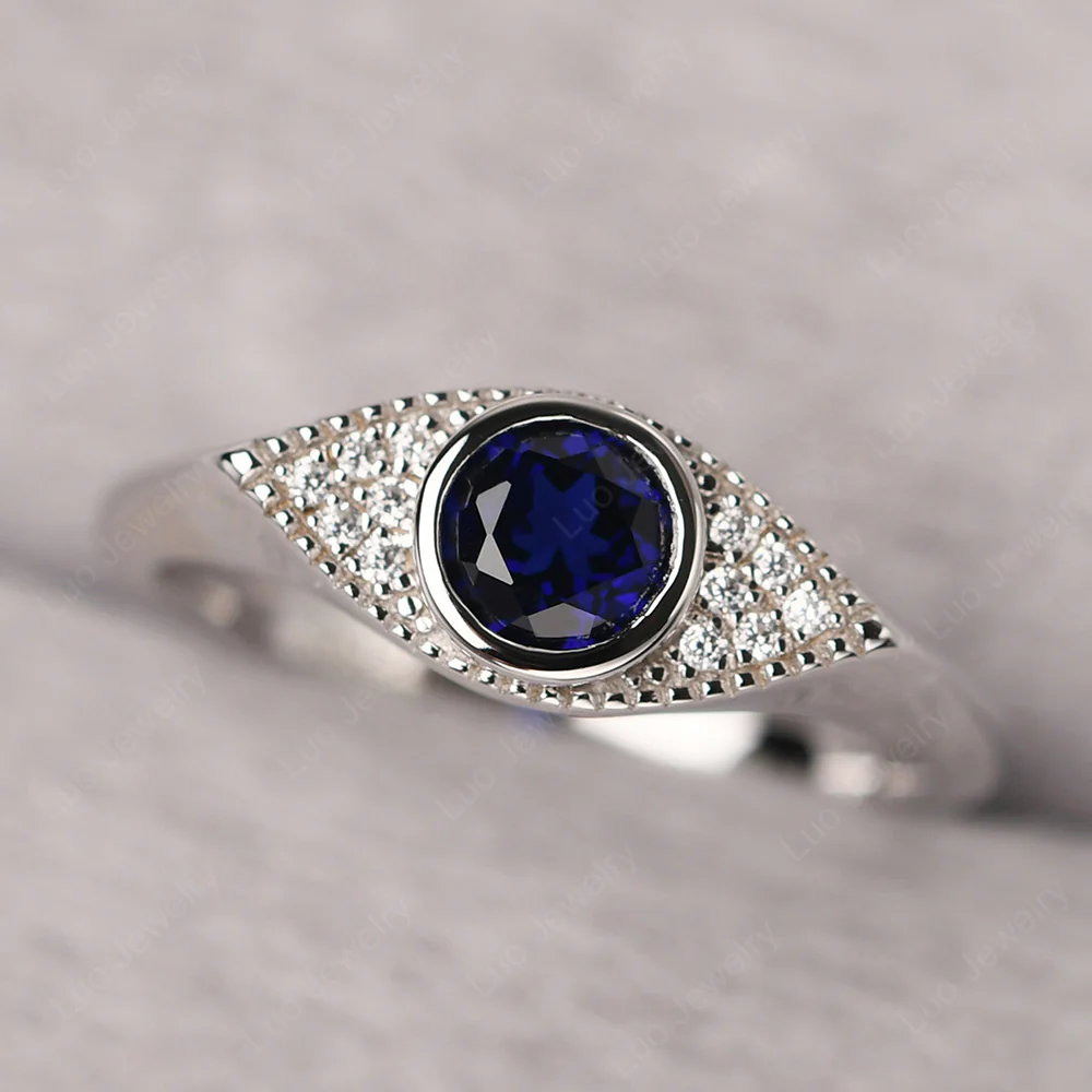 Sapphire Bezel Set Evil Eye Ring