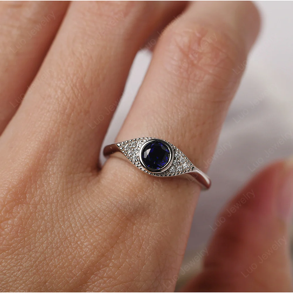 Sapphire Bezel Set Evil Eye Ring - Image 4
