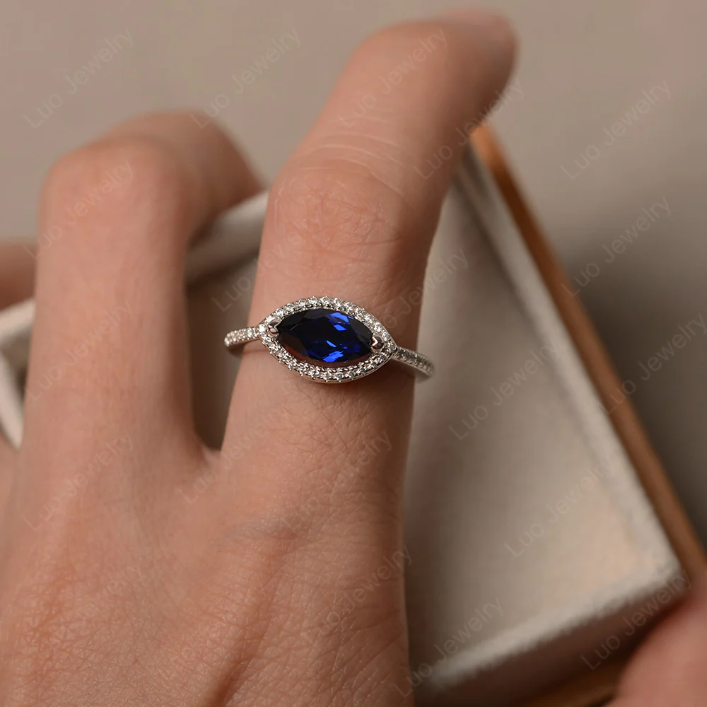 Sapphire Marquise Halo Engagement Ring - Image 4