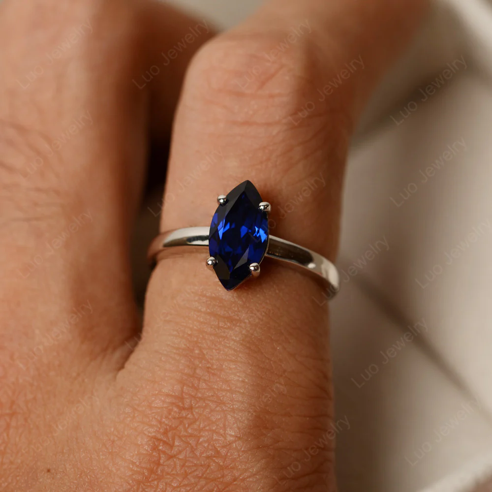 Sapphire Marquise Solitaire Engagement Ring - Image 4