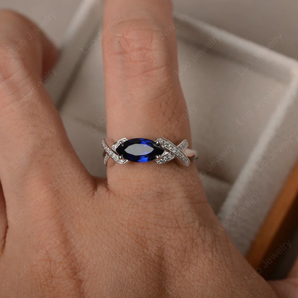Sapphire East West Criss Cross Ring - Image 4
