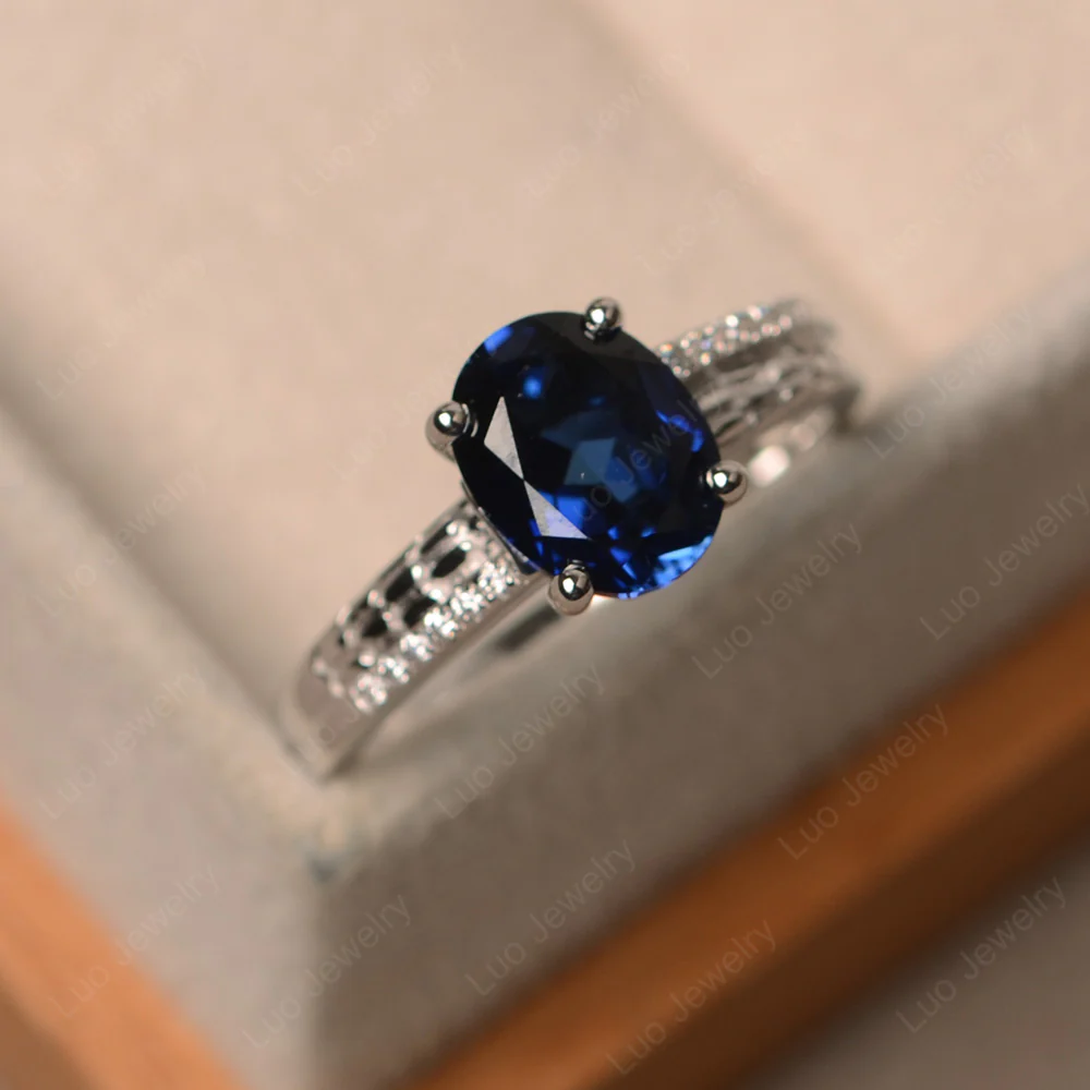 Vintage Style Oval Cut Sapphire Ring - Image 2