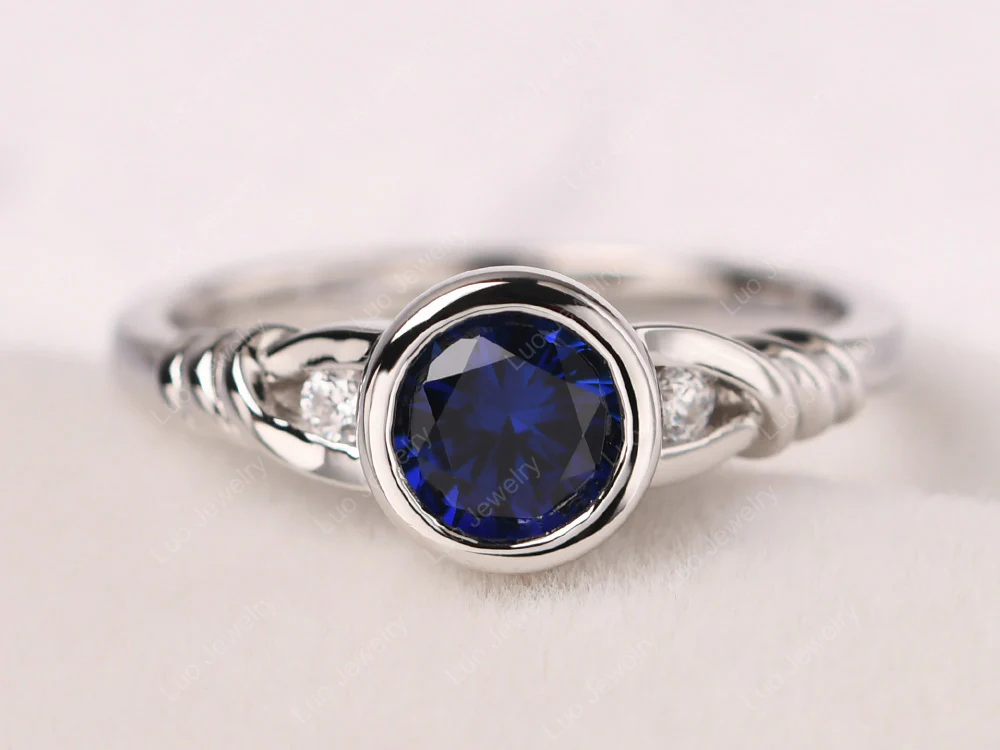Sapphire Ring Round Bezel Engagement Ring