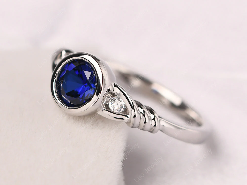 Sapphire Ring Round Bezel Engagement Ring - Image 2
