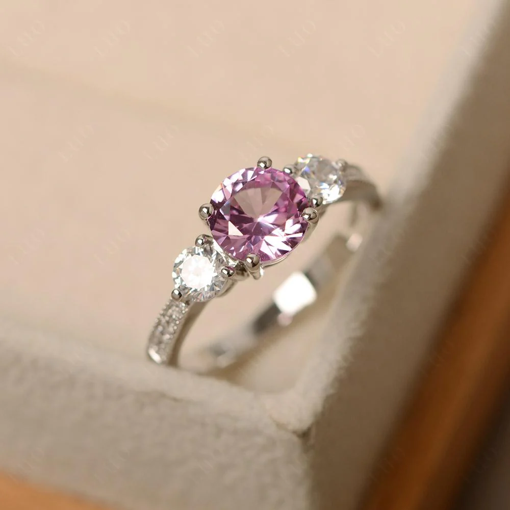 Pink Sapphire 3 Stone Engagement Ring - Image 10