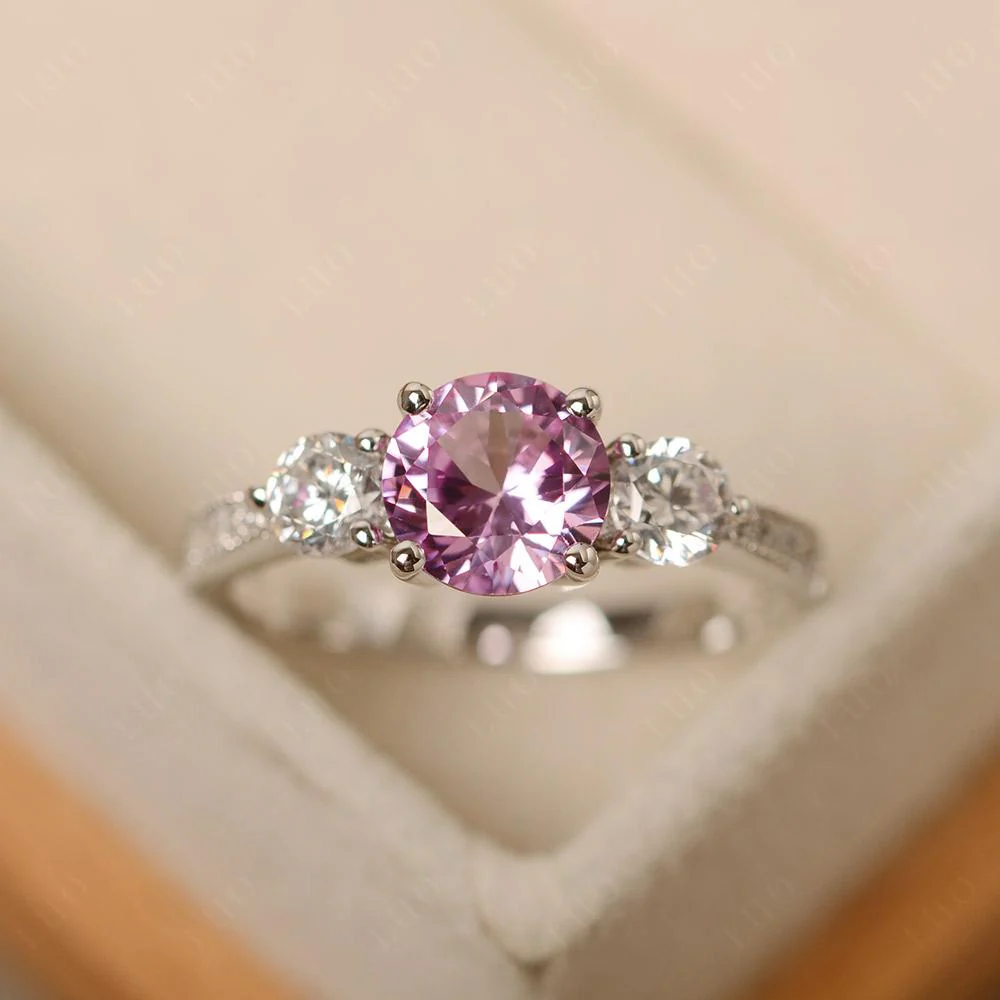 Pink Sapphire 3 Stone Engagement Ring - Image 11