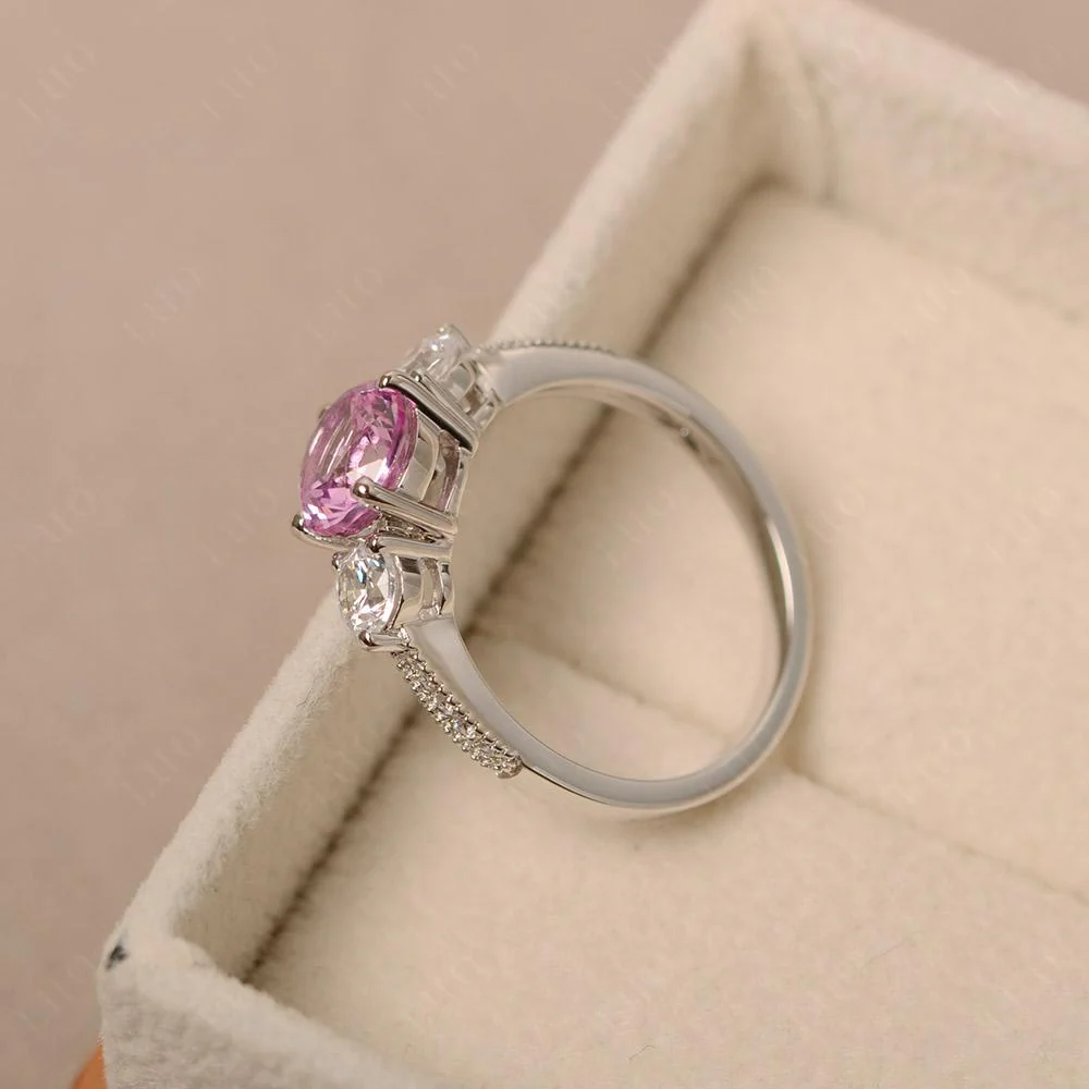 Pink Sapphire 3 Stone Engagement Ring - Image 12